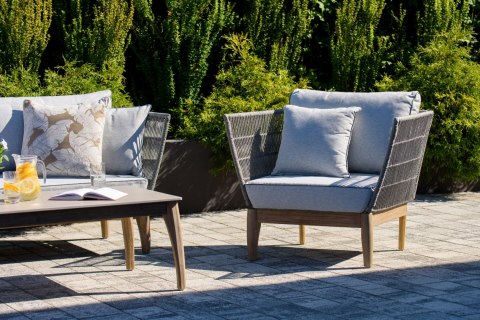 ELEGANCKI FOTEL OGRODOWY PARADO, NATURALNE DREWNO AKACJOWE, PODUSZKI, PLECIONKA BOHO ELEGANCKI FOTEL OGRODOWY PARADO, NATURALNE DREWNO AKACJOWE, PODUSZKI, PLECIONKA BOHO