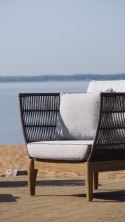 ELEGANCKI FOTEL OGRODOWY PARADO, NATURALNE DREWNO AKACJOWE, PODUSZKI, PLECIONKA BOHO
