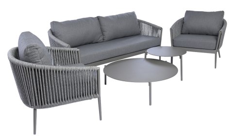 SZARY ZESTAW MEBLI OGRODOWYCH - SERENITY, SOFA, FOTELE, STOLIKI, EKSKLUZYWNY, TKANINA SZARY ZESTAW MEBLI OGRODOWYCH - SERENITY, SOFA, FOTELE, STOLIKI, EKSKLUZYWNY, TKANINA