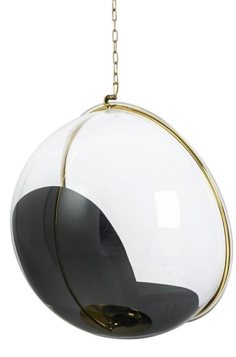 PRZEZROCZYSTY FOTEL WISZĄCY GLAMOUR, ZŁOTY, Z CZARNĄ PODUSZKĄ, KULA PRZEZROCZYSTY FOTEL WISZĄCY GLAMOUR, ZŁOTY, Z CZARNĄ PODUSZKĄ, KULA