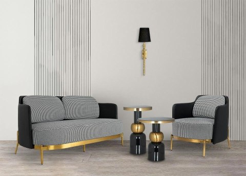 EKSKLUZYWNA SOFA GLAMOUR, PEPITKA, ZŁOTY METAL, ELEGANCKA, CZARNO-BIAŁA EKSKLUZYWNA SOFA GLAMOUR, PEPITKA, ZŁOTY METAL, ELEGANCKA, CZARNO-BIAŁA