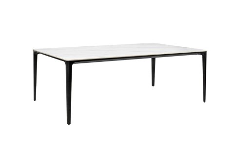 DUŻY BIAŁY STÓŁ GLAMOUR, CZARNE NOGI, MARMUR, DO JADALNI, ELEGANCKI, 200 CM