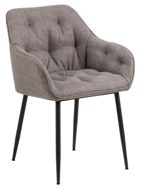 JASNE SZARE KRZESŁO GLAMOUR DO SALONU, Z PODŁOKIETNIKAMI, PIKOWANE, METAL
