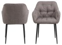 JASNE SZARE KRZESŁO GLAMOUR DO SALONU, Z PODŁOKIETNIKAMI, PIKOWANE, METAL