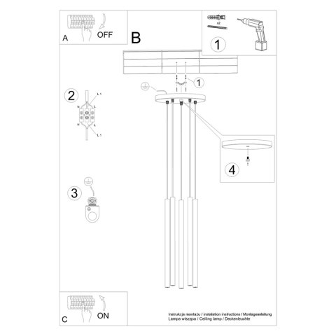 Lampa wisząca PASTELO 5P złota Lampa wisząca PASTELO 5P złota