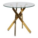 OKRĄGŁY SZKLANY STOLIK GLAMOUR, ZŁOTY METAL, NOWOCZESNY, DO SALONU, 60 CM