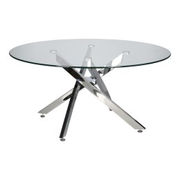 NOWOCZESNY SZKLANY STOLIK KAWOWY GLAMOUR, OKRĄGŁY, CHROMOWANY METAL, 90 CM