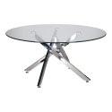 NOWOCZESNY SZKLANY STOLIK KAWOWY GLAMOUR, OKRĄGŁY, CHROMOWANY METAL, 90 CM