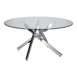 NOWOCZESNY SZKLANY STOLIK KAWOWY GLAMOUR, OKRĄGŁY, CHROMOWANY METAL, 90 CM