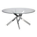 NOWOCZESNY SZKLANY STOLIK KAWOWY GLAMOUR, OKRĄGŁY, CHROMOWANY METAL, 90 CM