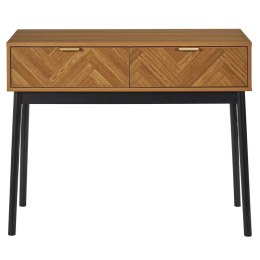 KONSOLA RETRO LOFT, JODEŁKA, DĄB, CZARNE NOGI, 2 SZUFLADY, DO SALONU