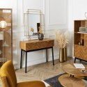 KONSOLA RETRO LOFT, JODEŁKA, DĄB, CZARNE NOGI, 2 SZUFLADY, DO SALONU