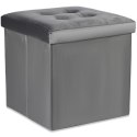 Pufa składana L z guzikami - 38x38x38cm aksamit szara x 8