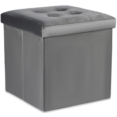 Pufa składana L z guzikami - 38x38x38cm aksamit szara x 8