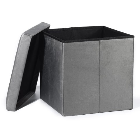 Pufa składana L z guzikami - 38x38x38cm aksamit szara x 8