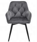 OBROTOWE CIEMNE SZARE KRZESŁO MALIA Z PODŁOKIETNIKAMI, TAPICEROWANE GLAMOUR
