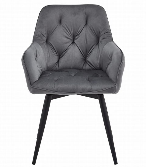 OBROTOWE CIEMNE SZARE KRZESŁO MALIA Z PODŁOKIETNIKAMI, TAPICEROWANE GLAMOUR