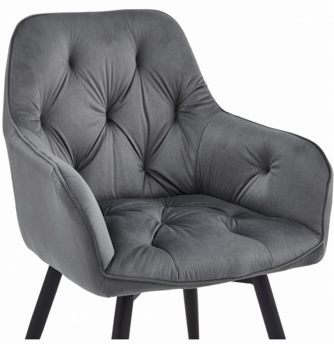 OBROTOWE CIEMNE SZARE KRZESŁO MALIA Z PODŁOKIETNIKAMI, TAPICEROWANE GLAMOUR