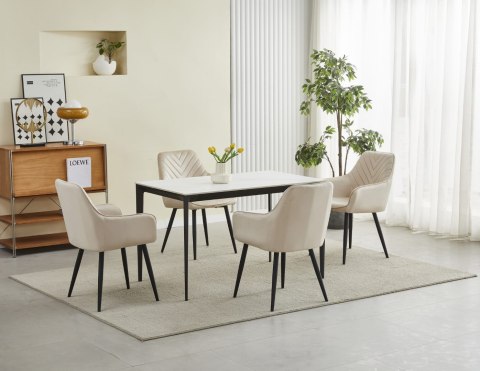 KRZESŁO TAMARA BEŻOWE, TAPICEROWANE, DO JADALNI, Z PODŁOKIETNIKAMI, GLAMOUR