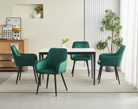 KRZESŁO TAMARA ZIELONE, TAPICEROWANE DO JADALNI, Z PODŁOKIETNIKAMI, GLAMOUR