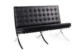SOFA BARCELON PRESTIGE, CZARNA WŁOSKA SKÓRA NATURALNA, CHROMOWANA STAL, 150
