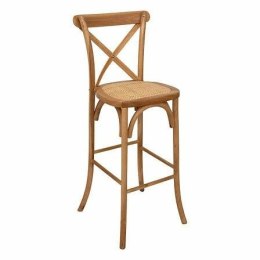 RUSTYKALNE KRZESŁO BAROWE Z OPARCIEM, HOKER VINTAGE, DREWNO, DĄB, RATTAN