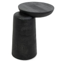 NOWOCZESY CZARNY STOLIK DO SALONU, ASYMETRYCZNY, LITE DREWNO, BLAT 35 CM