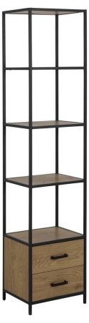 CZARNY REGAŁ DENMARK, DĄB, MDF, NA KSIĄŻKI, 180 CM, 5 PÓŁEK, 2 SZUFLADY