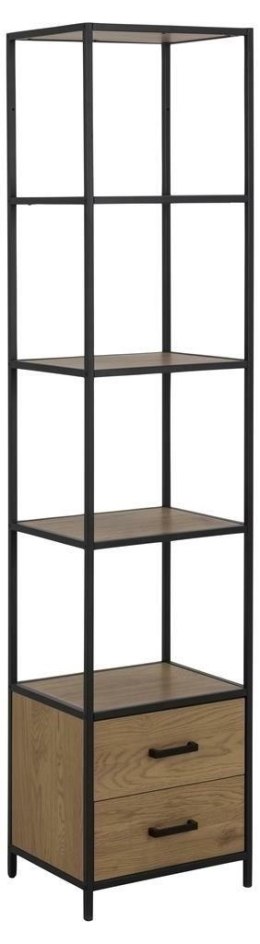 CZARNY REGAŁ DENMARK, DĄB, MDF, NA KSIĄŻKI, 180 CM, 5 PÓŁEK, 2 SZUFLADY