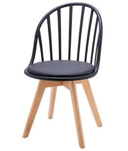 KRZESŁO LORIENT, DO SALONU, JADALNI, DREWNIANE NOGI, CZARNE SIEDZISKO