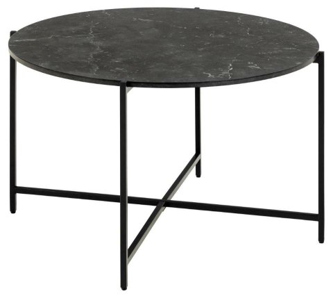 OKRĄGŁY CZARNY STOLIK GLAMOUR DO SALONU, METAL, MDF, MARMUR, 70 CM