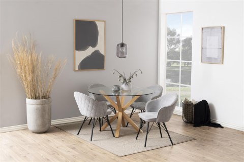 STÓŁ SZKLANY AETHEL, DO JADALNI, SALONU, LOFT, METALOWA PODSTAWA, DĄB