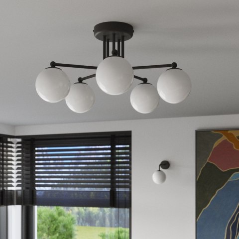 LAMPA ŻYRANDOL LUMINOS CZARNA, MATOWY BIAŁY KLOSZ, LOFT, SALON, NOWOCZESNA