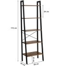 REGAŁ NA KSIĄŻKI BASTIDE, 5 PÓŁEK, LOFT, INDUSTRIALNY, DO SALONU, 172 CM