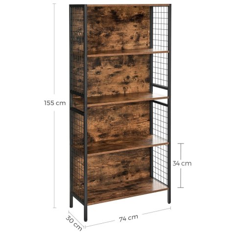 REGAŁ RUSTIQUE NA KSIĄŻKI, LOFT, INDUSTRIALNY, DO SALONU, SZAFKA, 155 CM