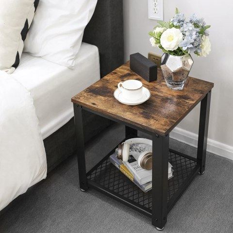 STOLIK KAWOWY RUSTIQUE, ŁAWA, LOFT, CZARNY, DO SALONU, Z PÓŁKĄ, DĄB, 45 CM
