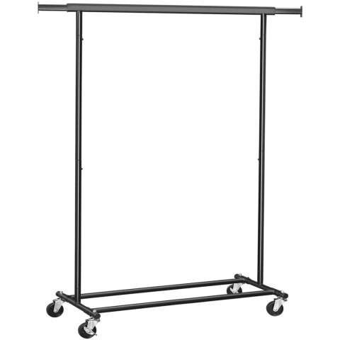 WIESZAK NA UBRANIA VELOCE, STOJAK NA KÓŁKACH, WYSUWANY, CZARNY, PÓŁKA, 90KG