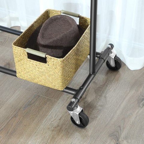 WIESZAK NA UBRANIA VELOCE, STOJAK NA KÓŁKACH, WYSUWANY, CZARNY, PÓŁKA, 90KG