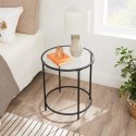 STOLIK KAWOWY ŁAWA VELURA, OKRĄGŁY, LOFT, CZARNY, DO SALONU, STÓŁ, 50 CM