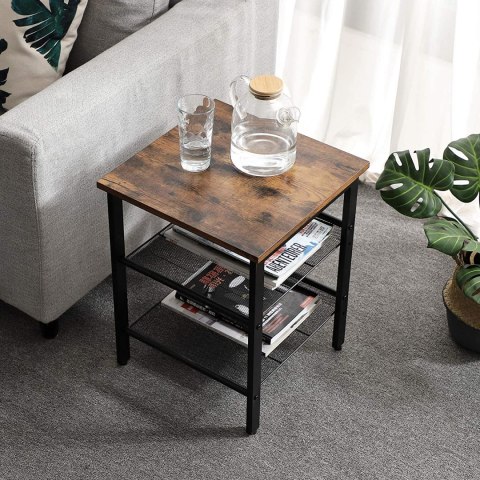 STOLIK KAWOWY RUSTIQUE, ŁAWA, LOFT, ZESTAW, DĄB, CZARNY, DO SALONU, Z PÓŁKĄ