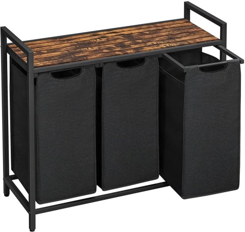 KOSZ NA PRANIE 3-KOMOROWY RUSTIQUE, 114L, LOFT, RUSTYKALNY, PÓŁKA, MDF