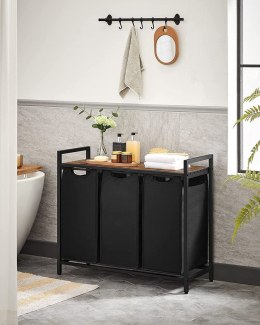 KOSZ NA PRANIE 3-KOMOROWY RUSTIQUE, 114L, LOFT, RUSTYKALNY, PÓŁKA, MDF
