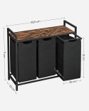 KOSZ NA PRANIE 3-KOMOROWY RUSTIQUE, 114L, LOFT, RUSTYKALNY, PÓŁKA, MDF