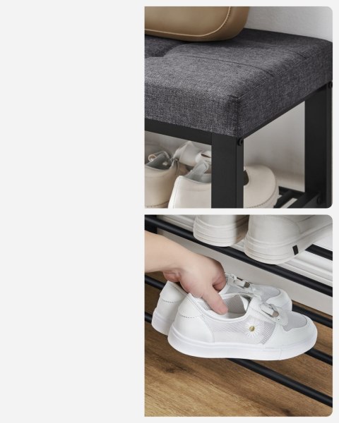 SZAFKA REGAŁ NA BUTY Z SIEDZISKIEM, IRONLOFT, LOFT, CIEMNOSZARY, PRZEDPOKÓJ