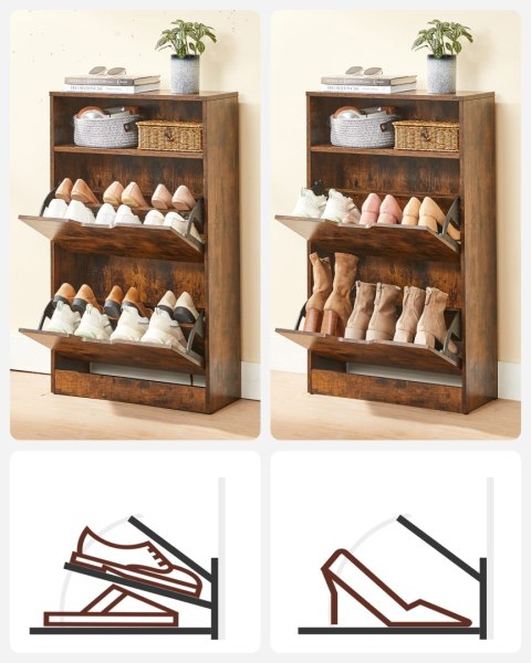 SZAFKA NA BUTY REGAŁ RUSTIQUE, RUSTYKALNY BRĄZ, LOFT, PRZEDPOKÓJ, 12 PAR
