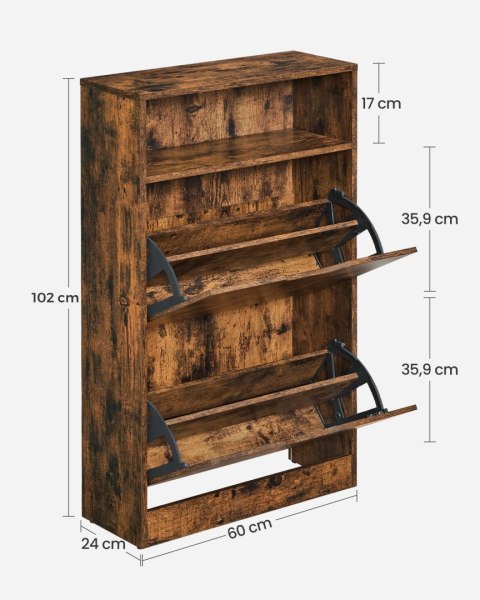 SZAFKA NA BUTY REGAŁ RUSTIQUE, RUSTYKALNY BRĄZ, LOFT, PRZEDPOKÓJ, 12 PAR
