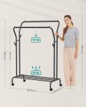 WIESZAK STOJAK NA UBRANIA VELOCE, PODWÓJNY, NA KÓŁKACH, CZARNY, Z PÓŁKĄ