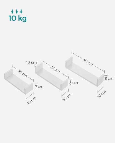 PÓŁKA ŚCIENNA WISZĄCA LUMIA, 3, BIAŁA, NA KSIĄŻKI, DO SALONU, REGAŁ, LOFT