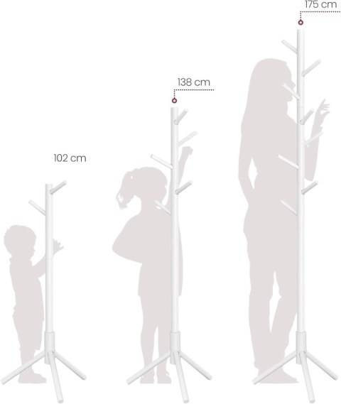 WIESZAK STOJĄCY NA UBRANIA, BIAŁY, DREWNO, PODŁOGOWY, NOWOCZESNY, 8 HAKÓW