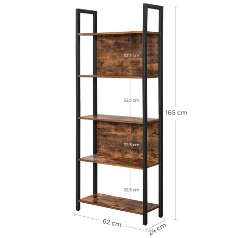 REGAŁ CHARMEL, NA KSIĄŻKI, DO SALONU, LOFT, INDUSTRIALNY, 5 PÓŁEK, 165 CM